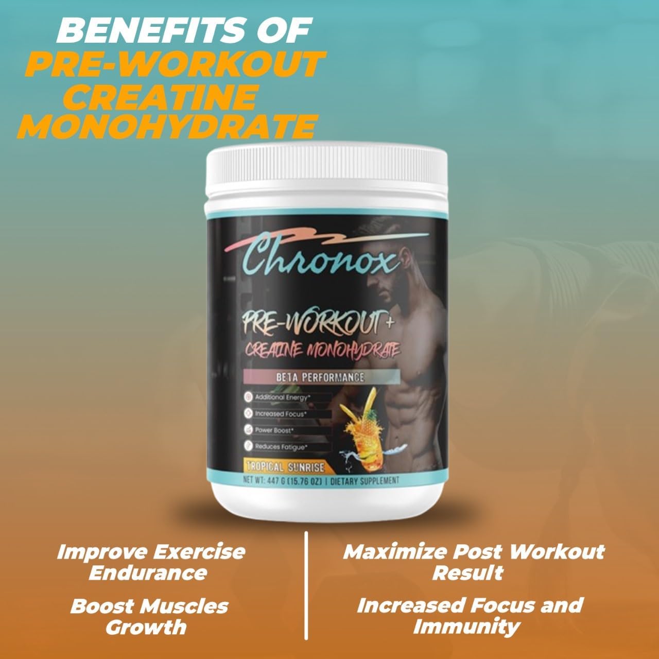 Chronox Whey Isolate Protein Powder Pineapple Flavor - Pre-Workout & Mass Gainer with Creatine Monohydrate - Ideal Pre-Workout for Men and Women - 447 gm