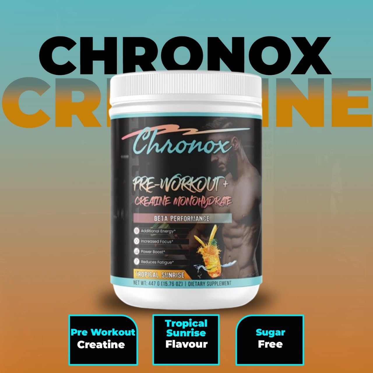 Chronox Whey Isolate Protein Powder Pineapple Flavor - Pre-Workout & Mass Gainer with Creatine Monohydrate - Ideal Pre-Workout for Men and Women - 447 gm