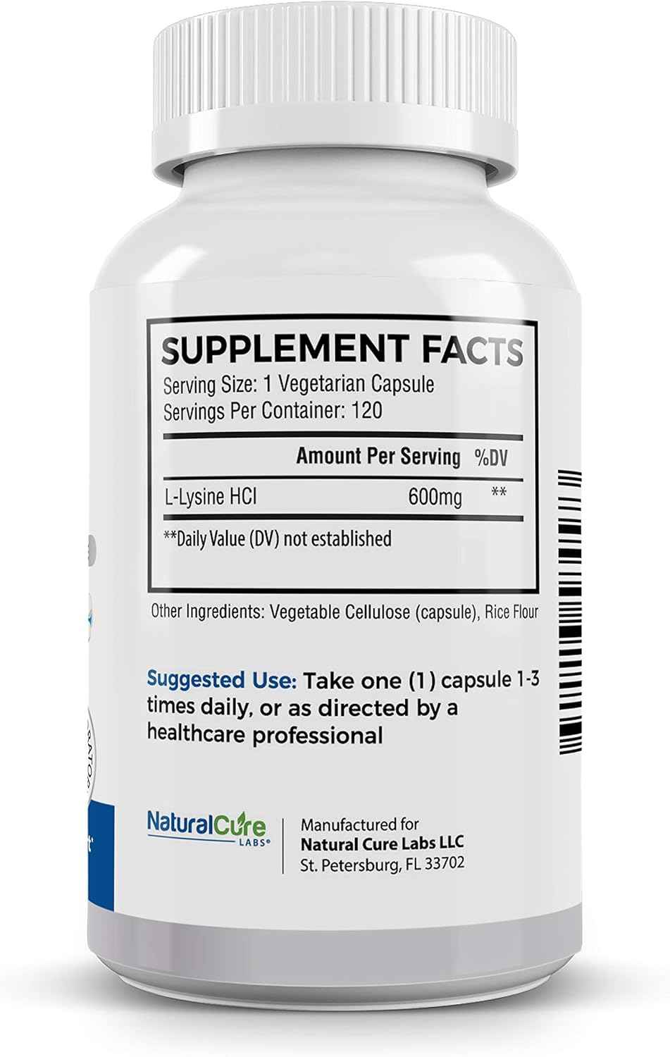 Clean L-Lysine 600mg, 120 Capsules | Vegan, Non-GMO, & Gluten Free