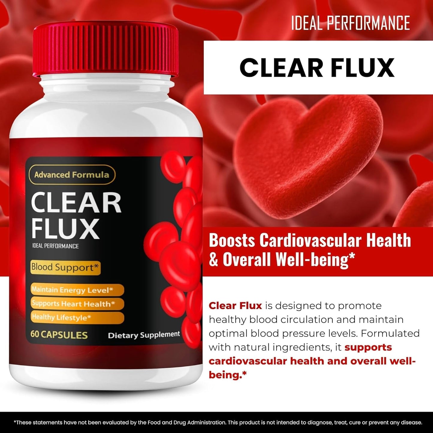 Clear Flux Supplement - Premium Formula for Healthy Circulation & Stable Levels, Boosts Performance - 2 Pack