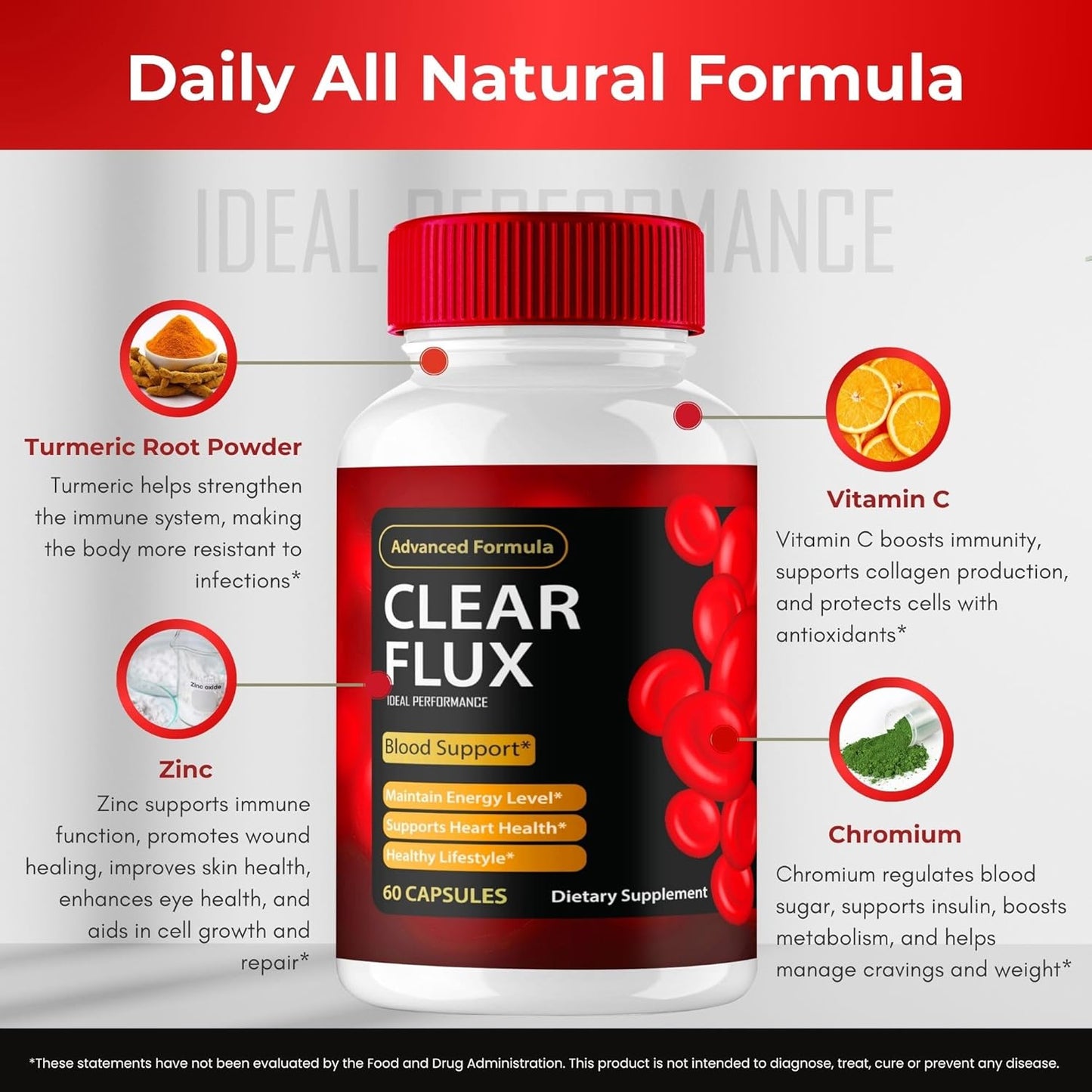 Clear Flux Supplement - Premium Formula for Healthy Circulation & Stable Levels, Boosts Performance - 2 Pack