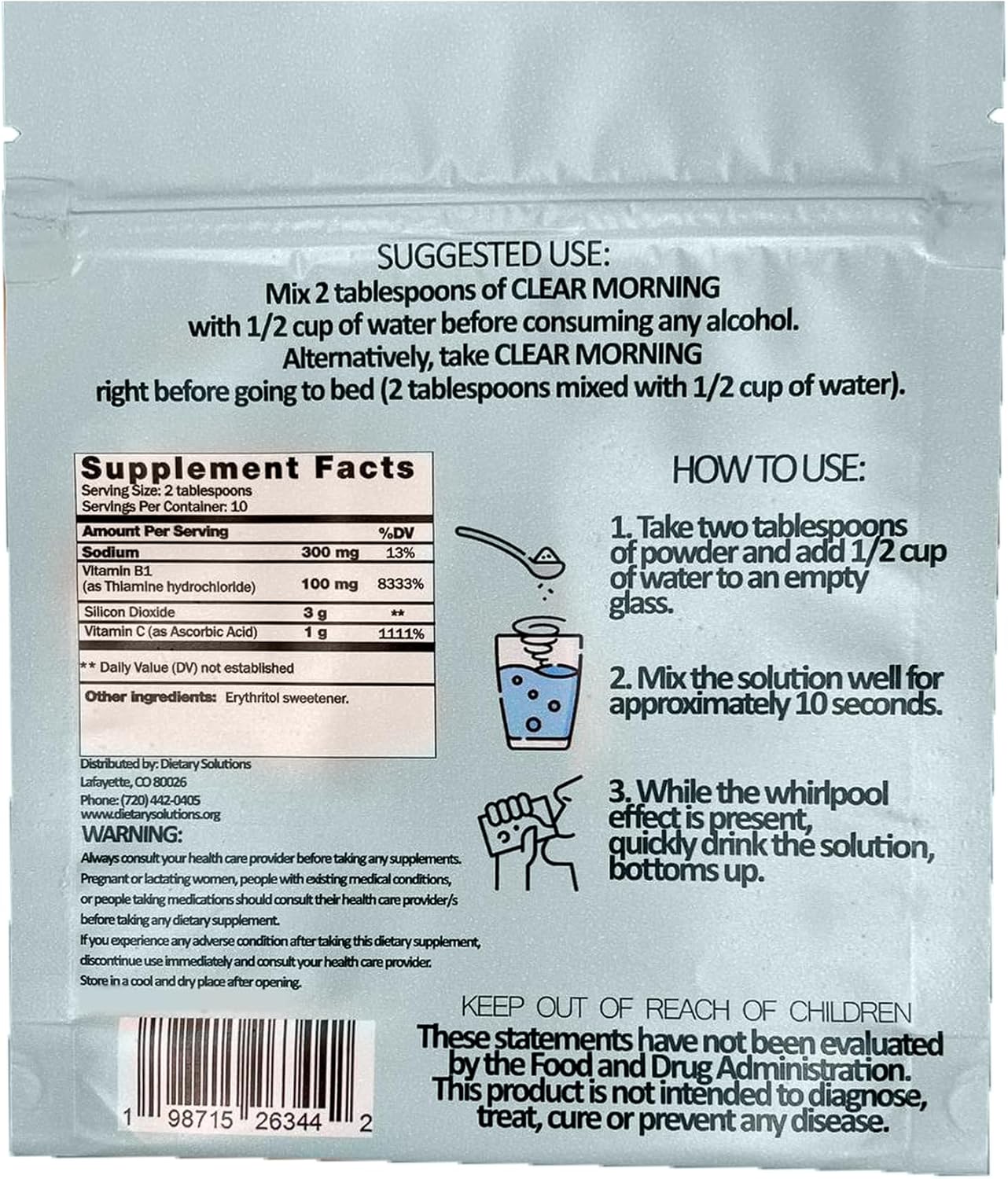 Clear Morning After-Drinking Recovery Mix - Morning Wellness Formula with Hydration Support & Silicon Dioxide Detox