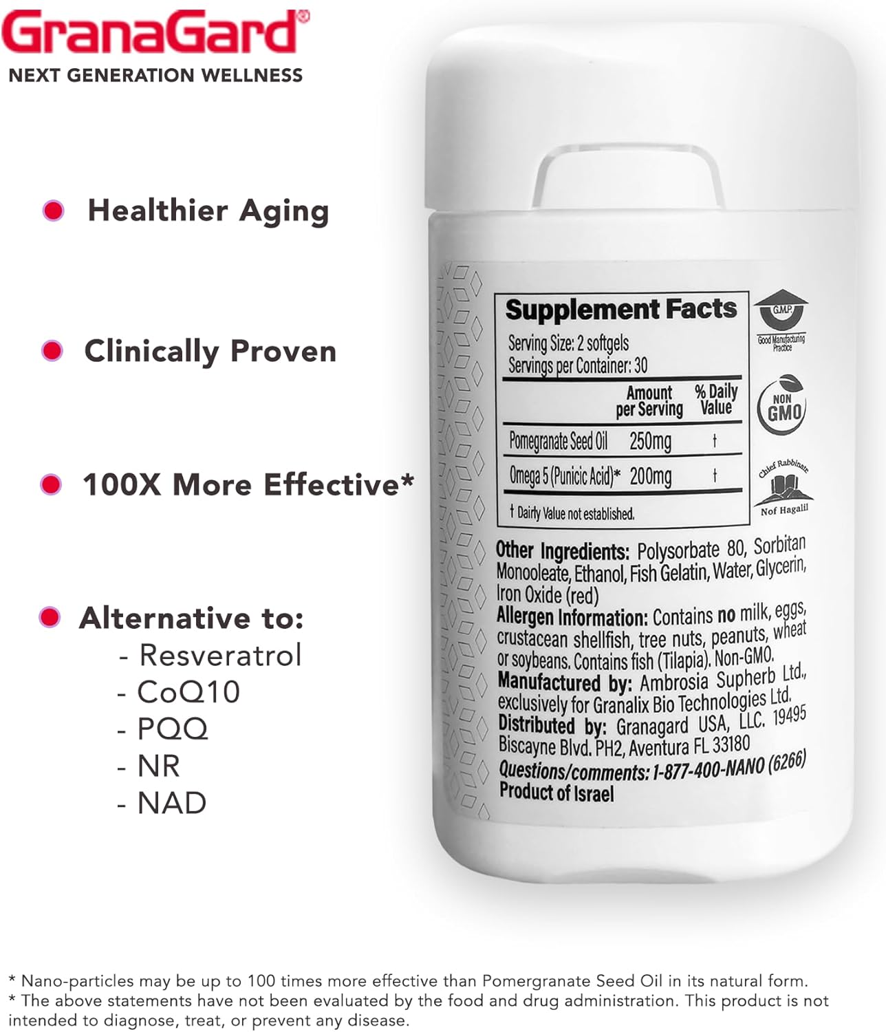 Clinically Proven Granagard Nano Pomegranate Brain Supplement for Anti-Aging & Memory - 2 Bottles, 2-Month Supply