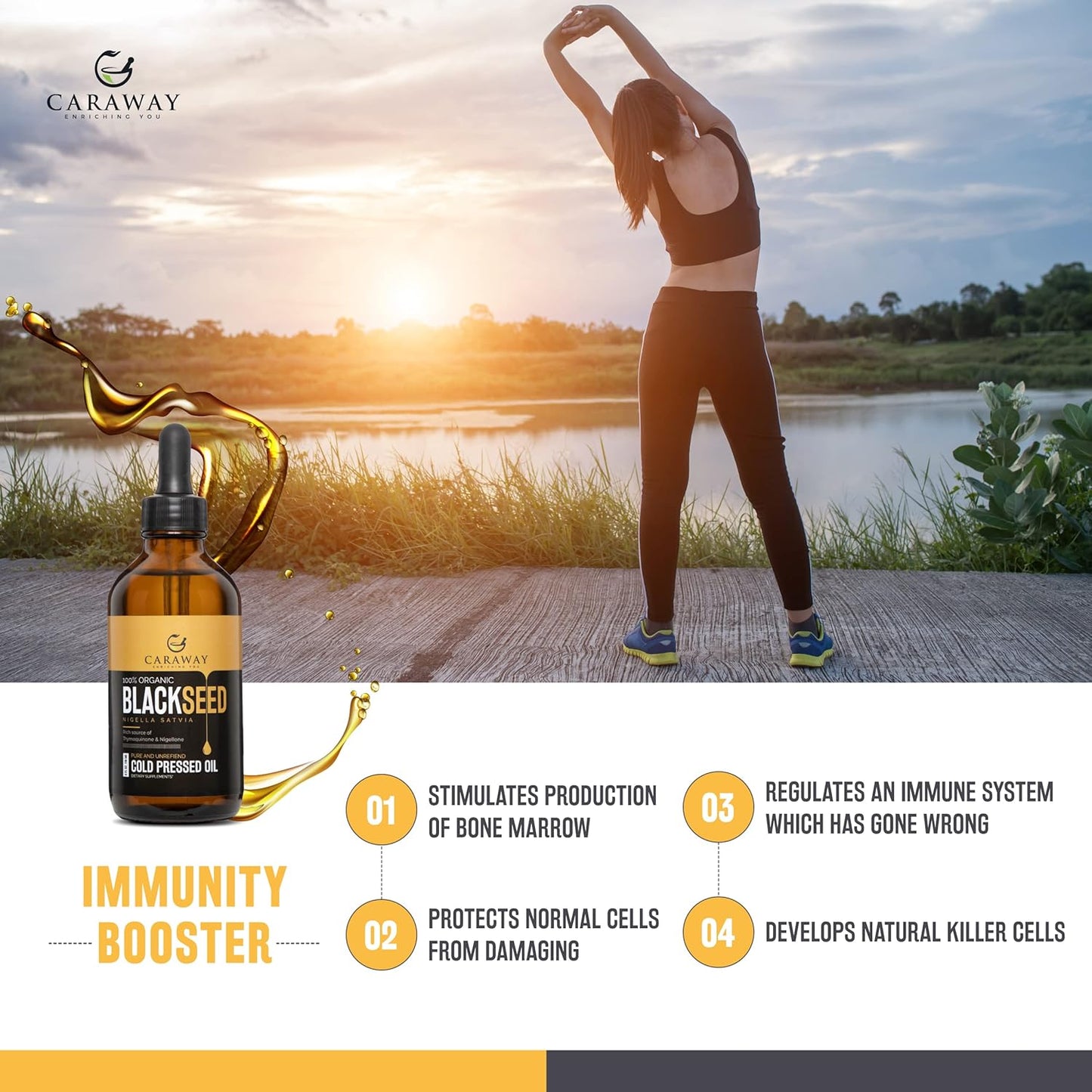 Cold Pressed Caraway Black Seed Oil for Immunity Boost & Hair Care - 8 oz Glass Bottle