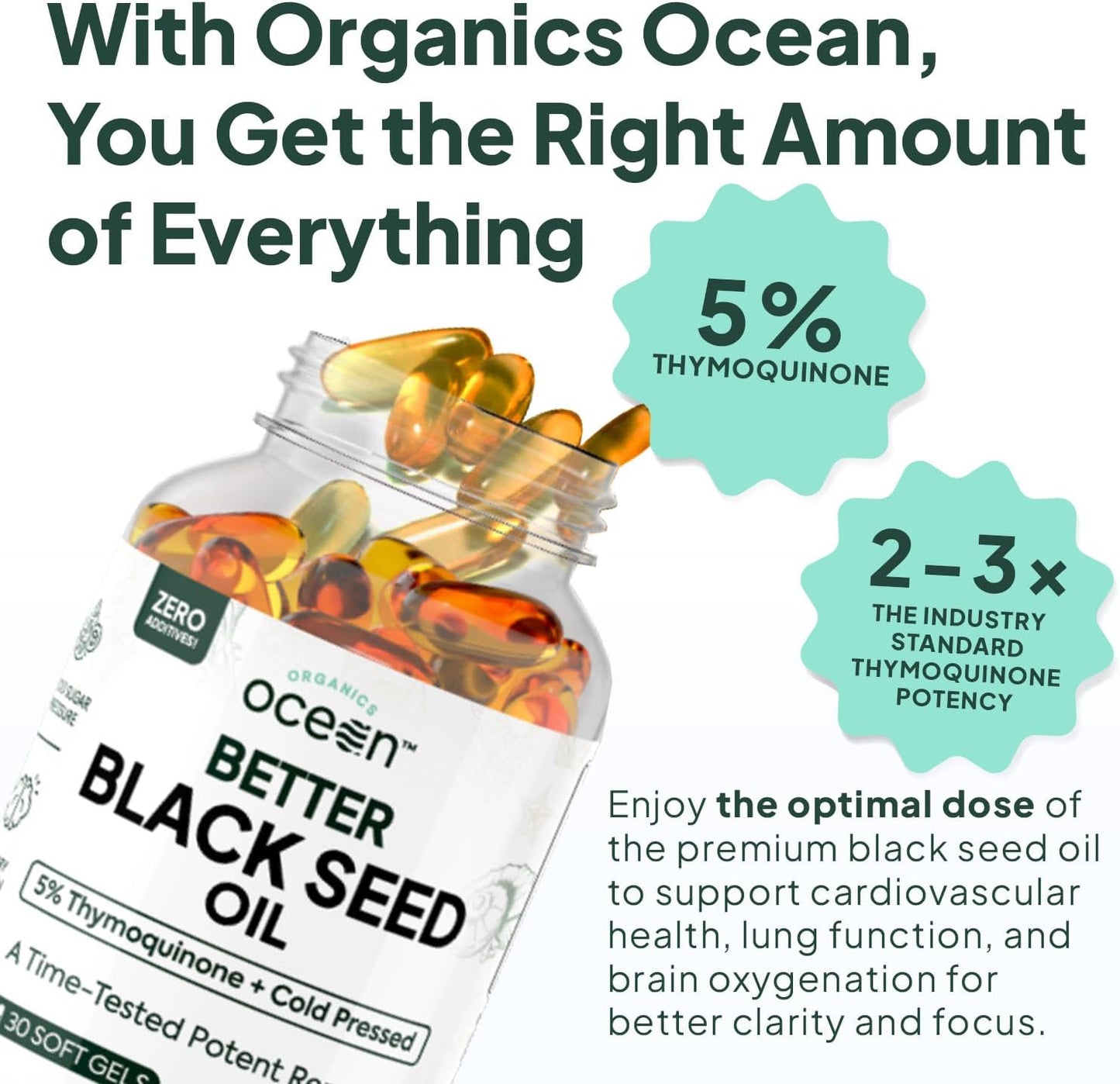 Cold Pressed Organic Black Seed Oil with 5% Thymoquinone for Immune Support and Cellular Health - Pure Nigella Sativa Oil for Memory and Vitality