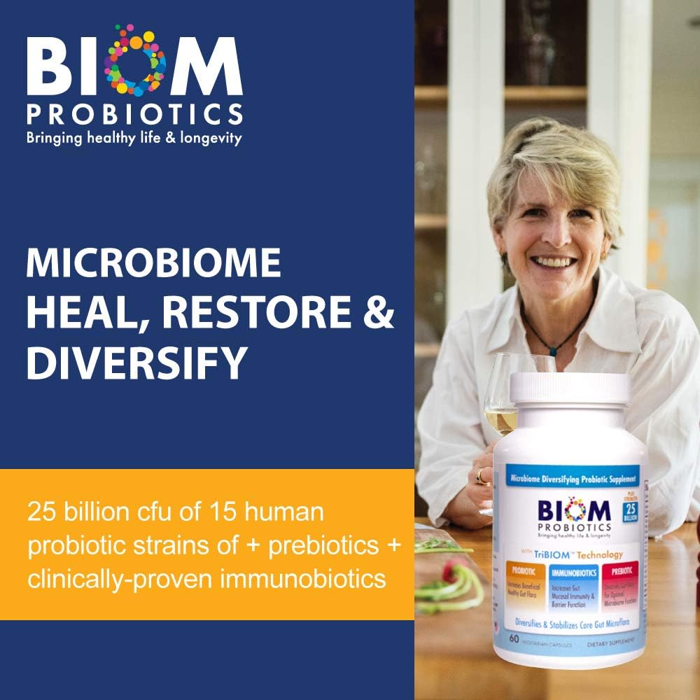 Cold Shipped Biom Probiotics 3-in-1 Formula - 25 Billion Flora Probiotics, Prebiotics, and Immunobiotics - Boosts Immune Support, Diversifies Gut Microflora - Men & Women-Friendly