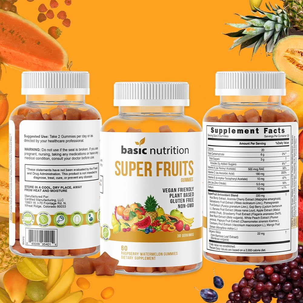 Collagen-Boosting SuperFruits Gummies for Skin Care | Natural Raspberry Watermelon Flavor | Vegan & Gluten-Free