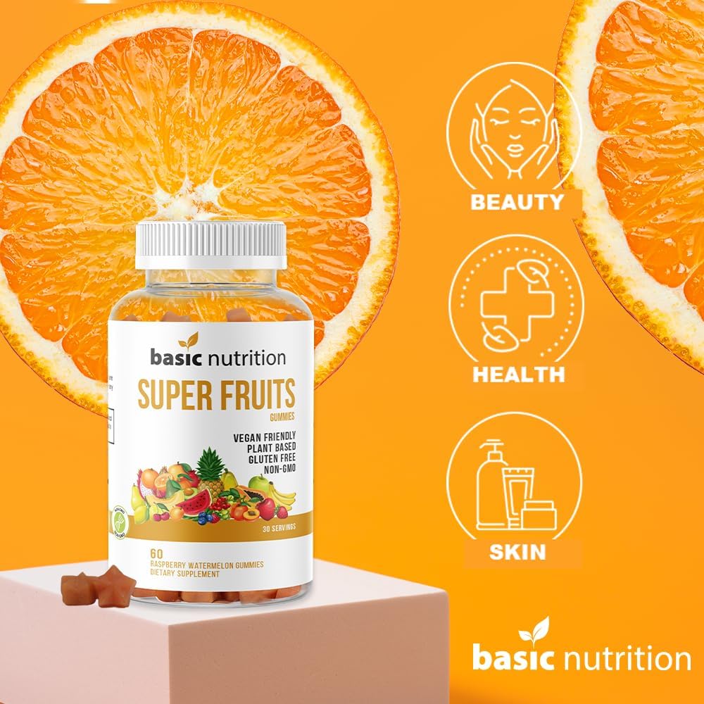 Collagen-Boosting SuperFruits Gummies for Skin Care | Natural Raspberry Watermelon Flavor | Vegan & Gluten-Free