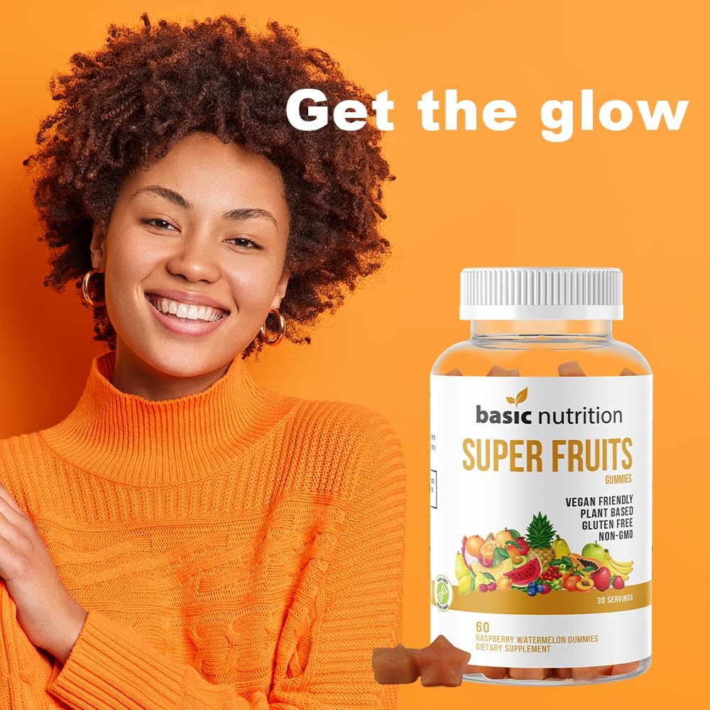 Collagen-Boosting SuperFruits Gummies for Skin Care | Natural Raspberry Watermelon Flavor | Vegan & Gluten-Free