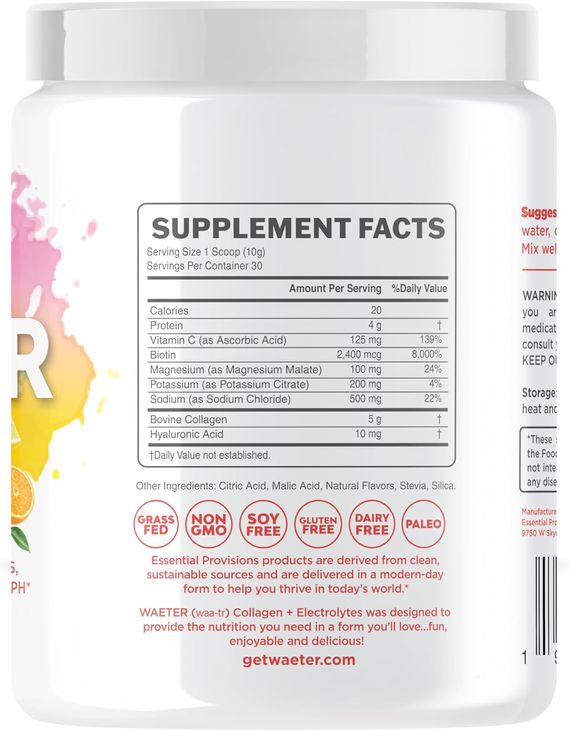 Collagen & Electrolyte Hydration Powder - Sugar-Free, Non-GMO, Gluten-Free, Paleo - Citrus Splash - 30 Servings