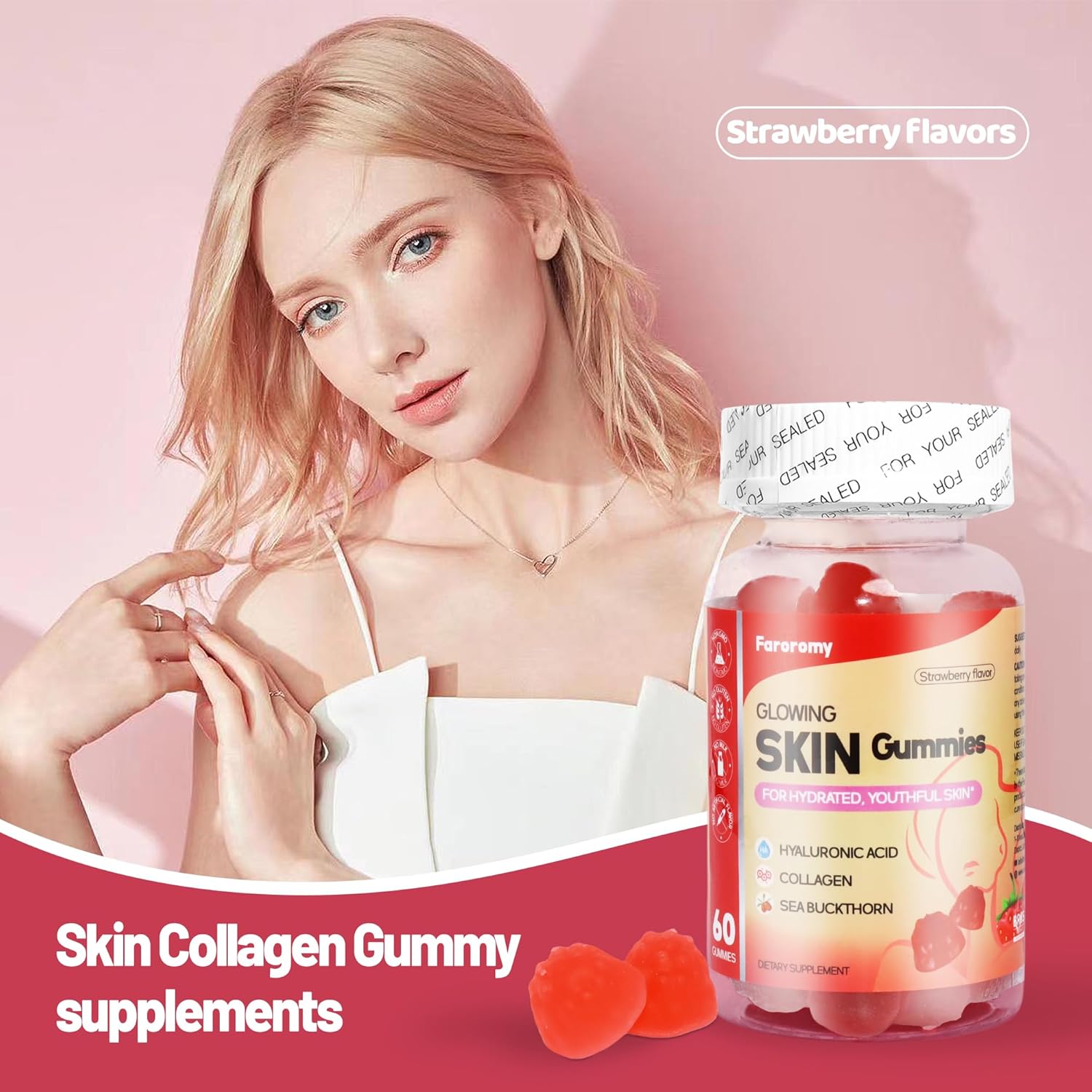 Collagen Glow Gummies for Women - Supports Skin Elasticity, Firmness & Hydration - 30 Day Supply, 60 Count