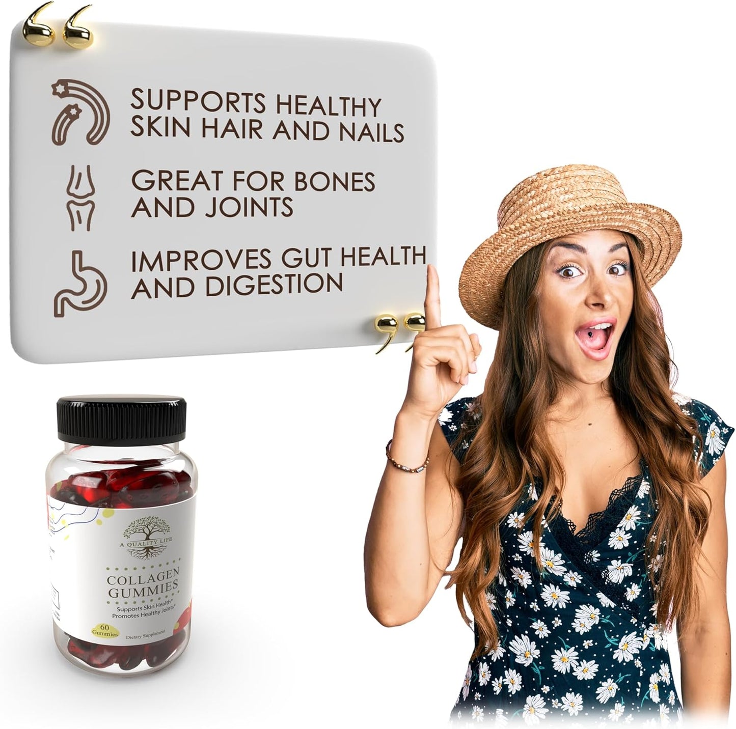 Collagen Gummies with Biotin for Hair, Skin & Nails Support - Hydrolyzed Collagen Gummy Vitamins for Quality Life