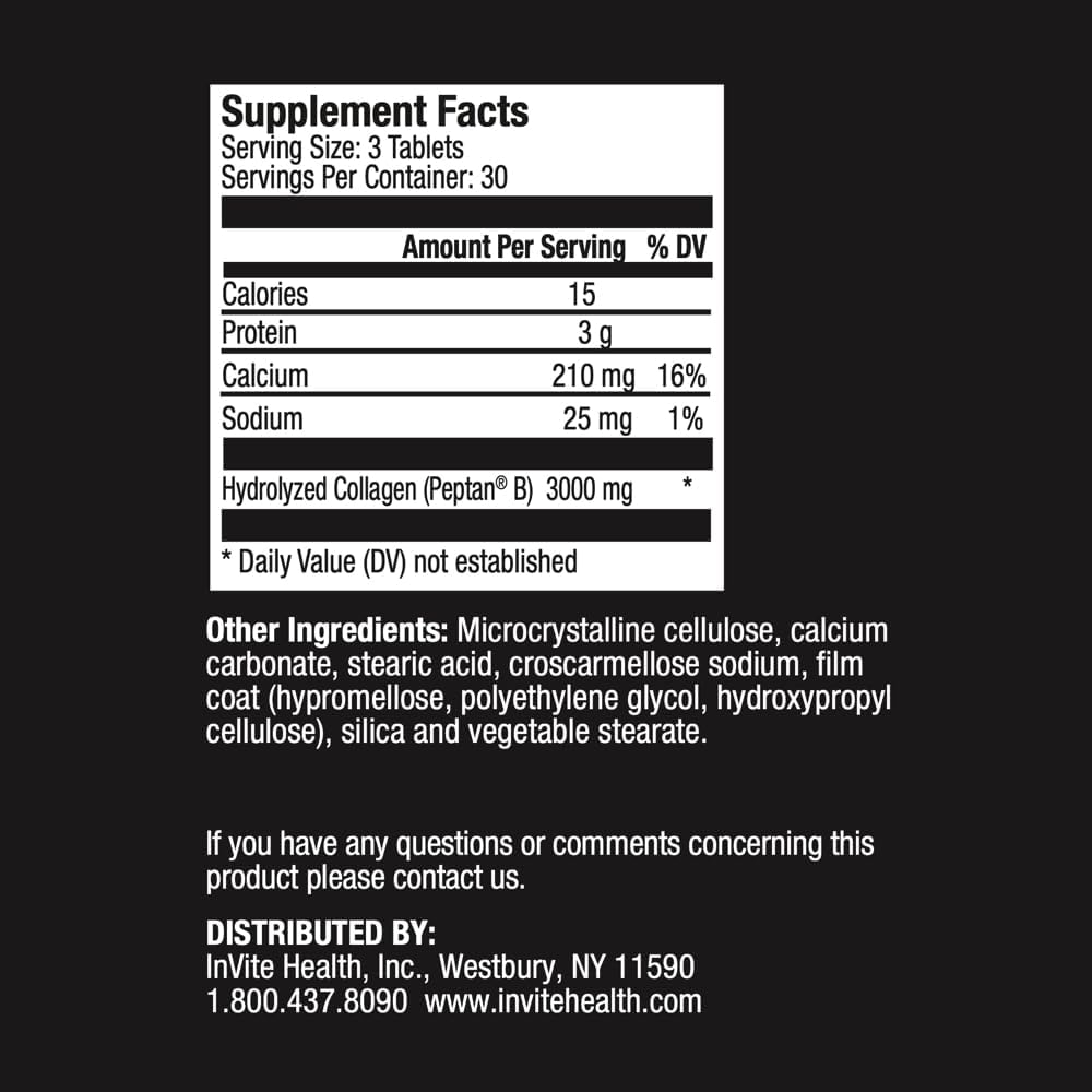 Collagen Tablets 3000 mg - Bone, Joint, Hair, Skin, Nail Support - Hydrolyzed Type 1 Collagen - 90 Tablets