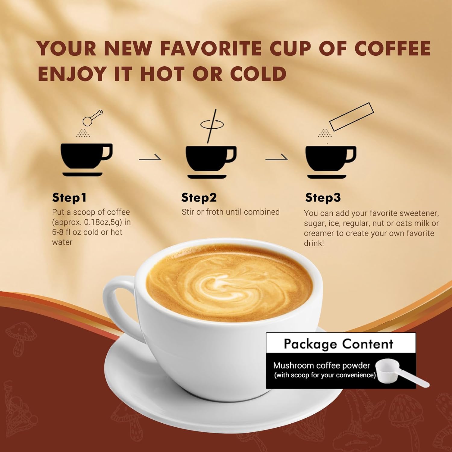 Colombian Instant Mushroom Coffee Powder with 10 Mushrooms - Energy, Focus, and Immune Support Supplement