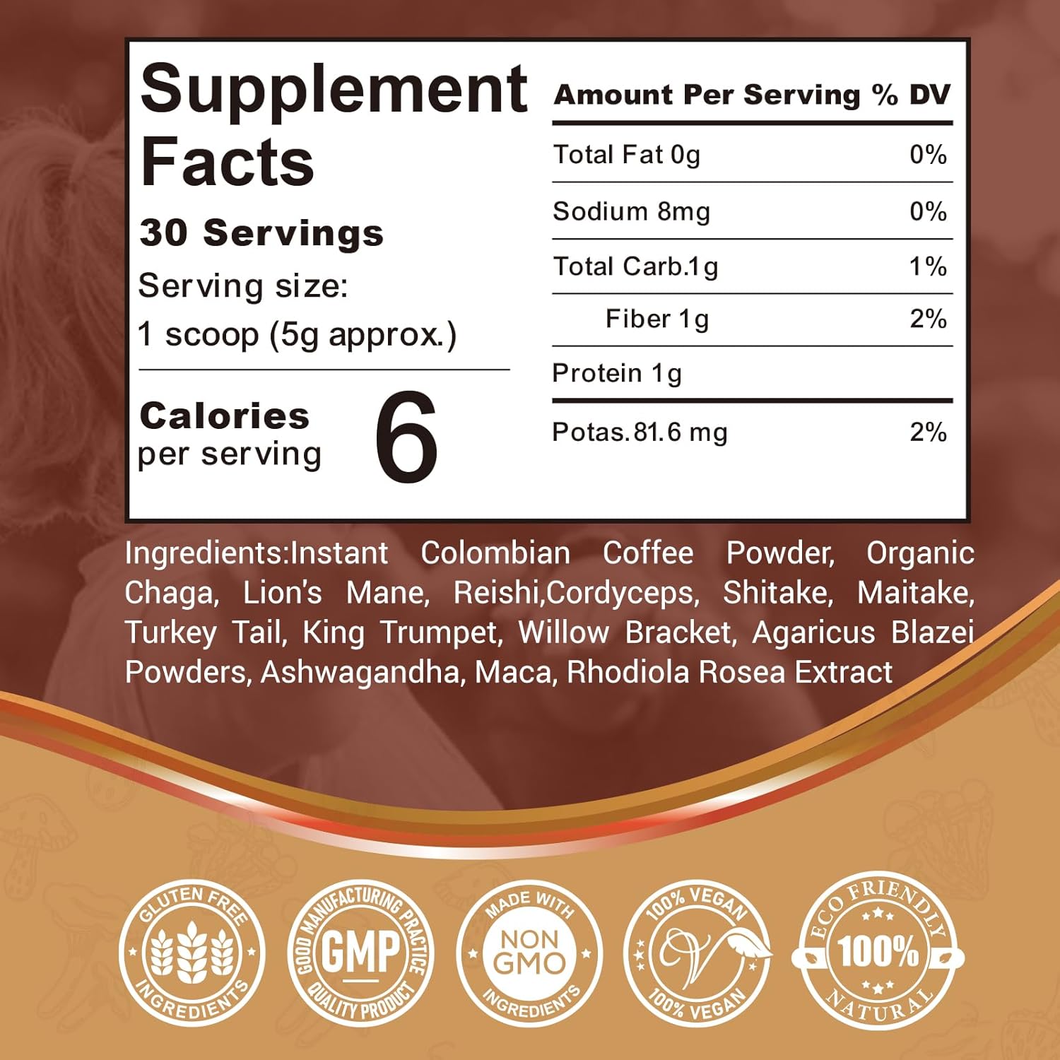 Colombian Instant Mushroom Coffee Powder with 10 Mushrooms - Energy, Focus, and Immune Support Supplement
