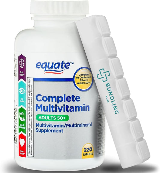 Complete Multivitamin Bundle: Equate Dietary Supplement for Adults - 220 Count with 7 Day Pill Organizer - 1 Pack