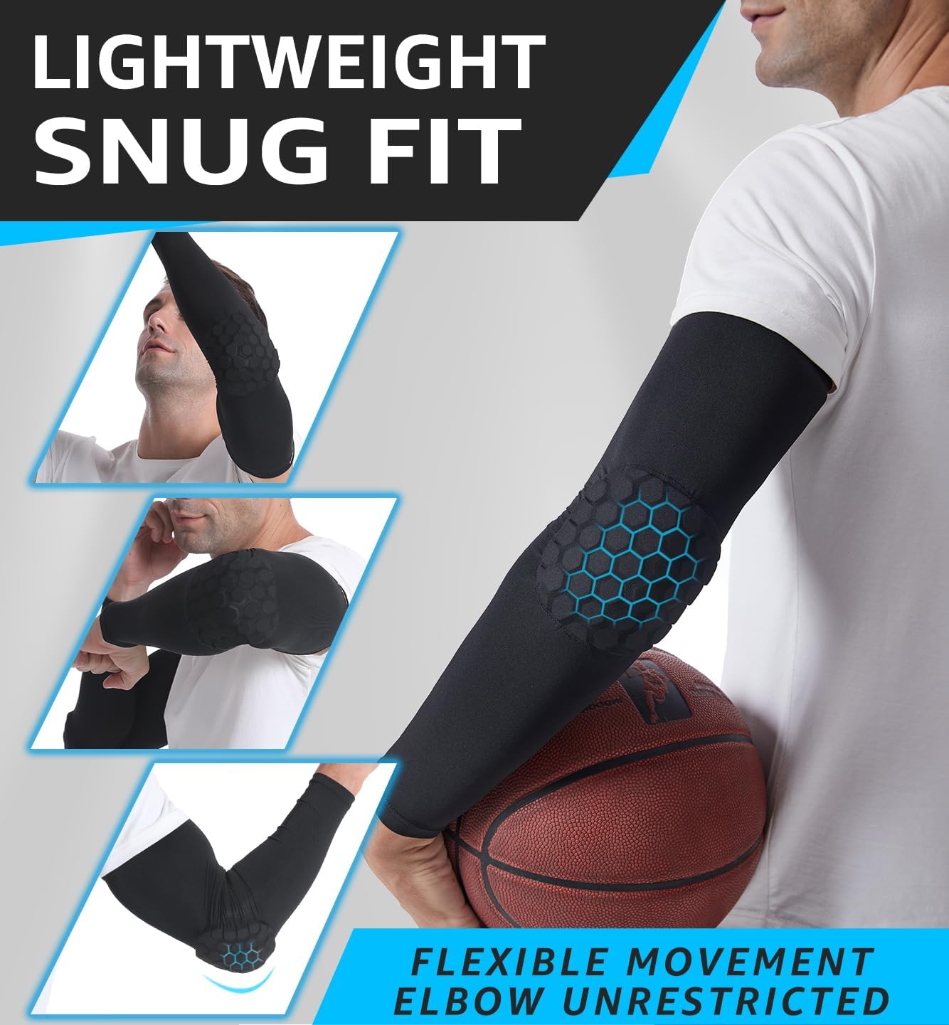 Compression Arm Sleeves for Basketball - HiRui Elbow Pads for Teens, Men, & Women