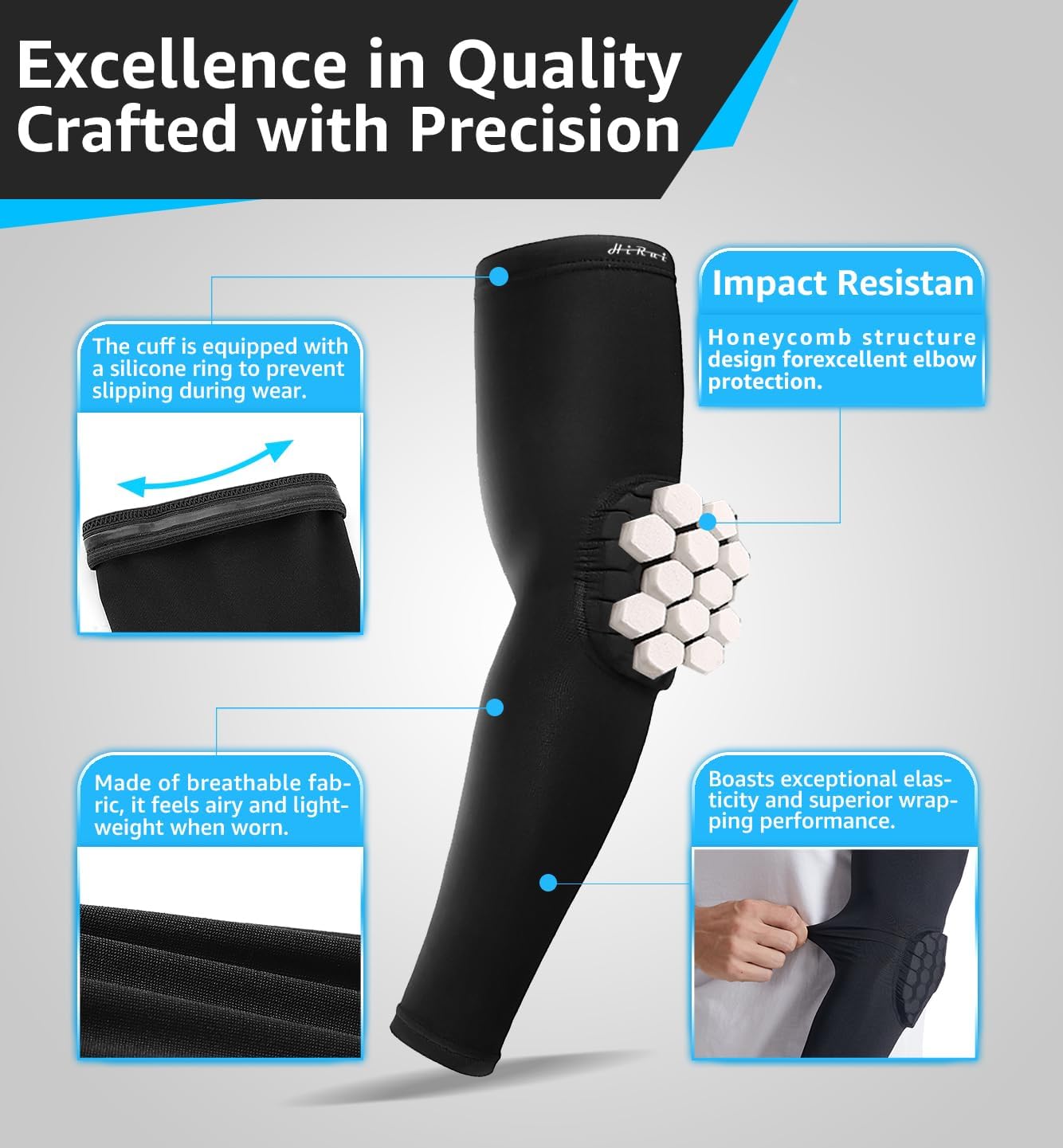Compression Arm Sleeves for Basketball - HiRui Elbow Pads for Teens, Men, & Women