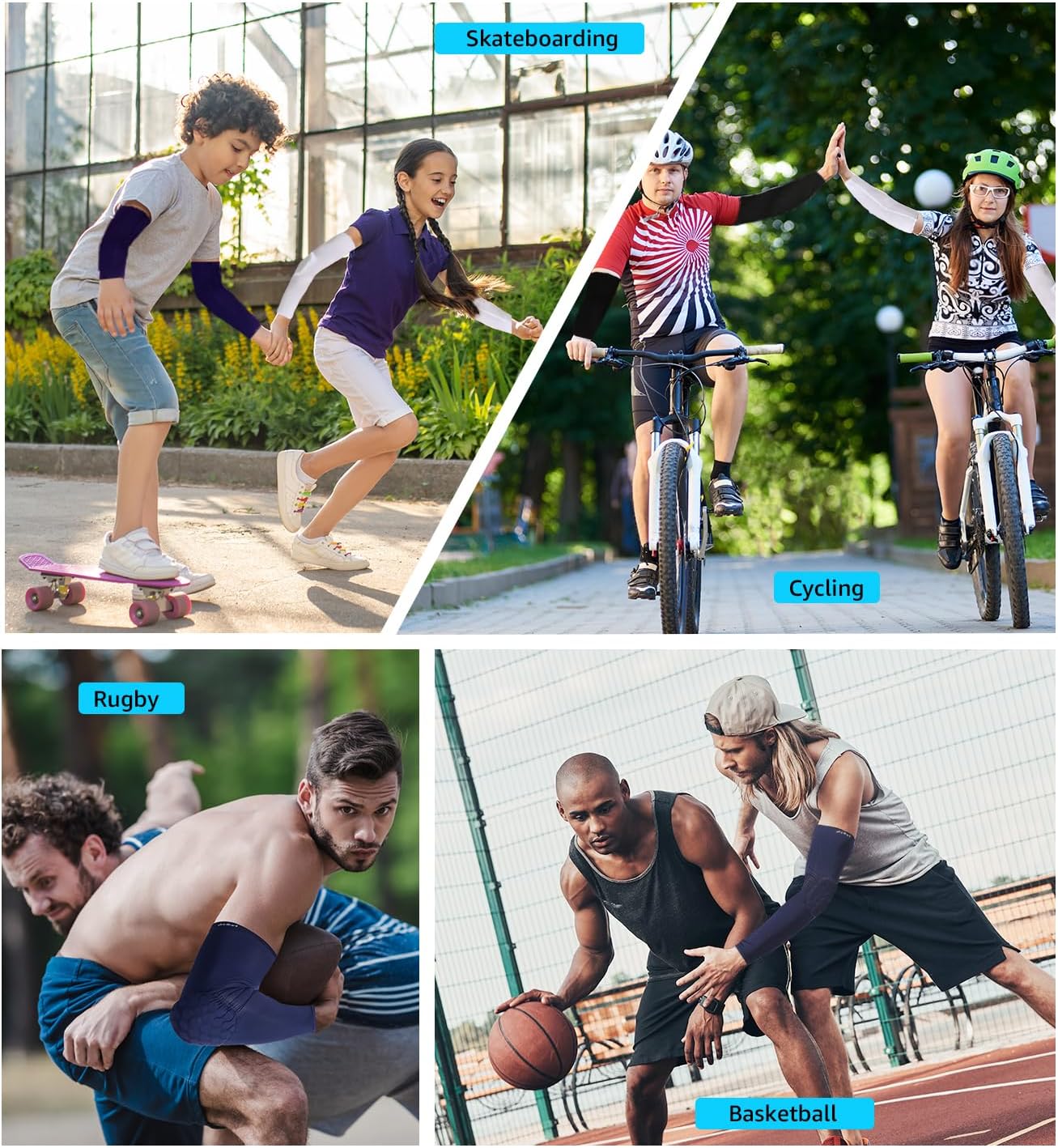 Compression Arm Sleeves for Basketball - HiRui Elbow Pads for Teens, Men, & Women