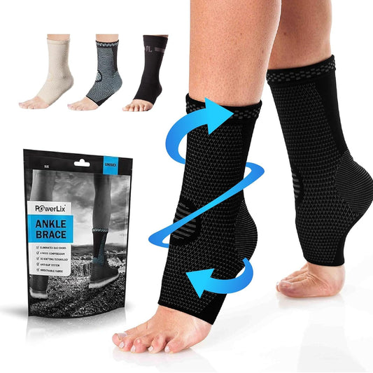Compression Support Sleeve for Swelling, Sprain, Plantar Fasciitis - POWERLIX Legs Orthopedic Brace (Pair) - Ideal for Arthritis & Tendinitis