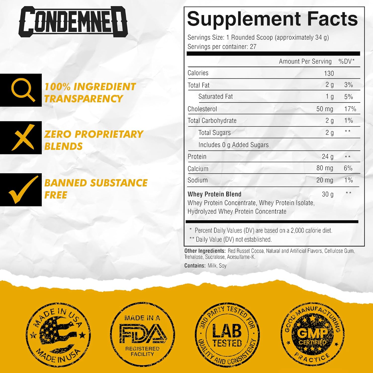 CONDEMNED Labz Commissary Whey Protein - Hydrolyzed Isolate & Concentrate - Low Carb, Low Calorie - Chocolate Peanut Butter Flavor - 27 Servings