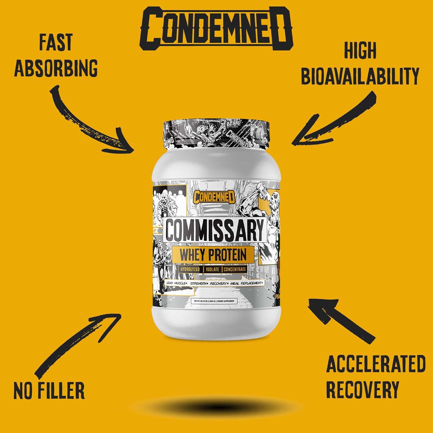 CONDEMNED Labz Commissary Whey Protein - Hydrolyzed Isolate & Concentrate - Low Carb, Low Calorie - Chocolate Peanut Butter Flavor - 27 Servings