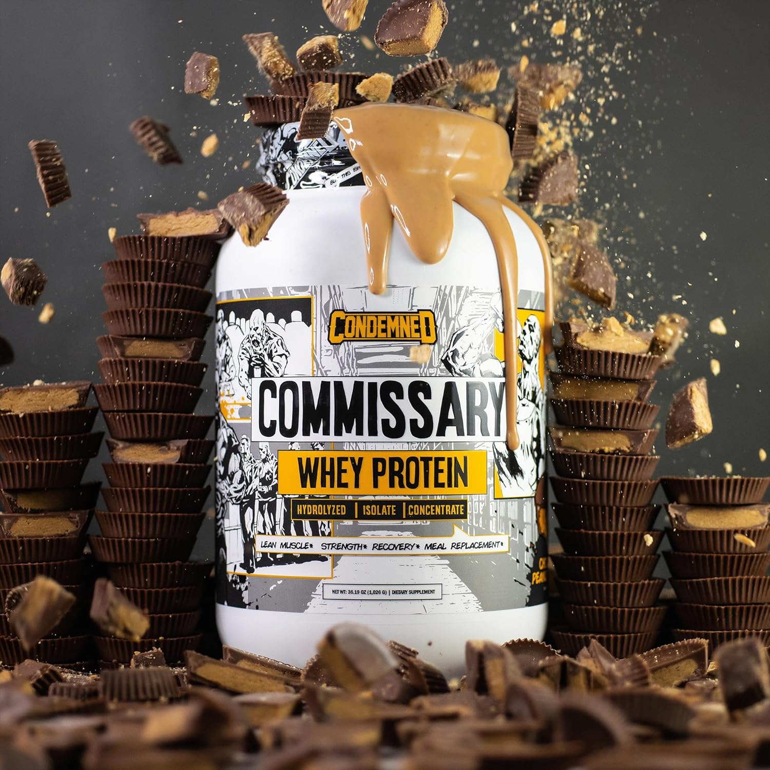 CONDEMNED Labz Commissary Whey Protein - Hydrolyzed Isolate & Concentrate - Low Carb, Low Calorie - Chocolate Peanut Butter Flavor - 27 Servings