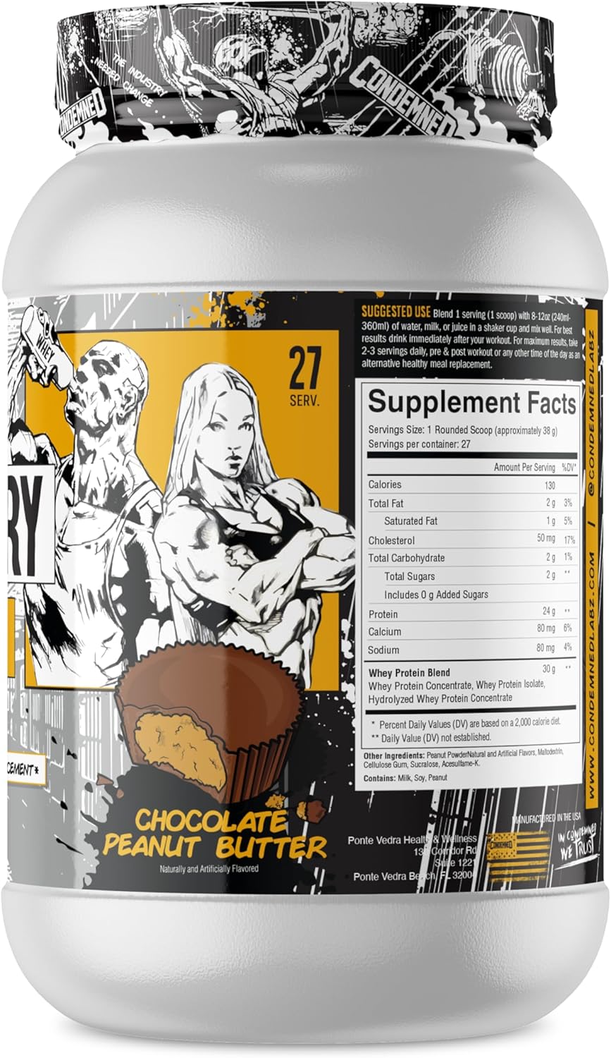 CONDEMNED Labz Commissary Whey Protein - Hydrolyzed Isolate & Concentrate - Low Carb, Low Calorie - Chocolate Peanut Butter Flavor - 27 Servings