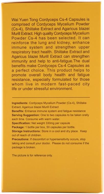 Cordyceps Cs-4 Capsules for Respiratory Health, Immune Boost, and Combatting Fatigue - 50 Veg Capsules by Wai Yuen Tong