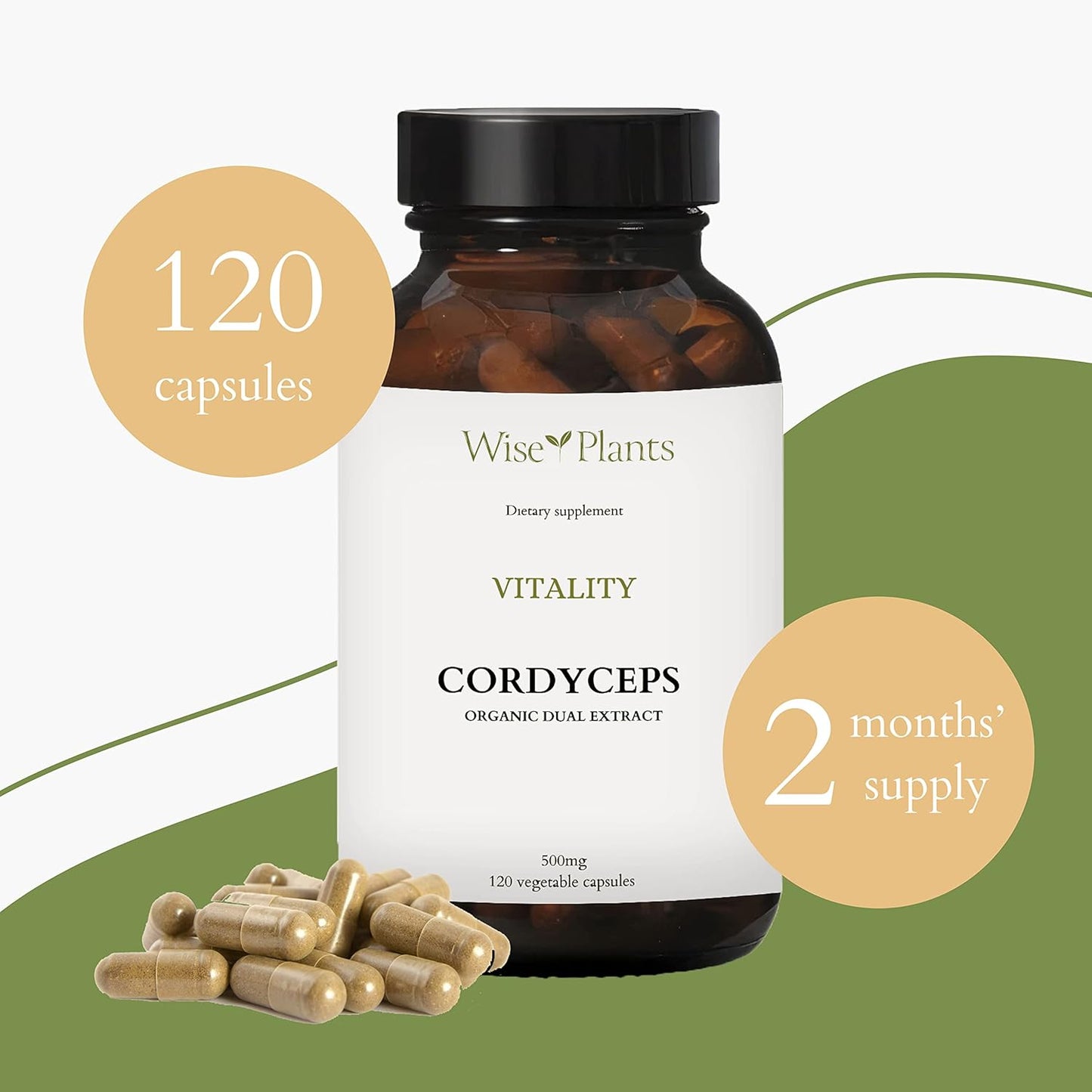 Cordyceps Mushroom Supplement - 30% Polysaccharides, 500mg, 120 Vegecaps - Energy, Stamina, Recovery, High-Altitude Support