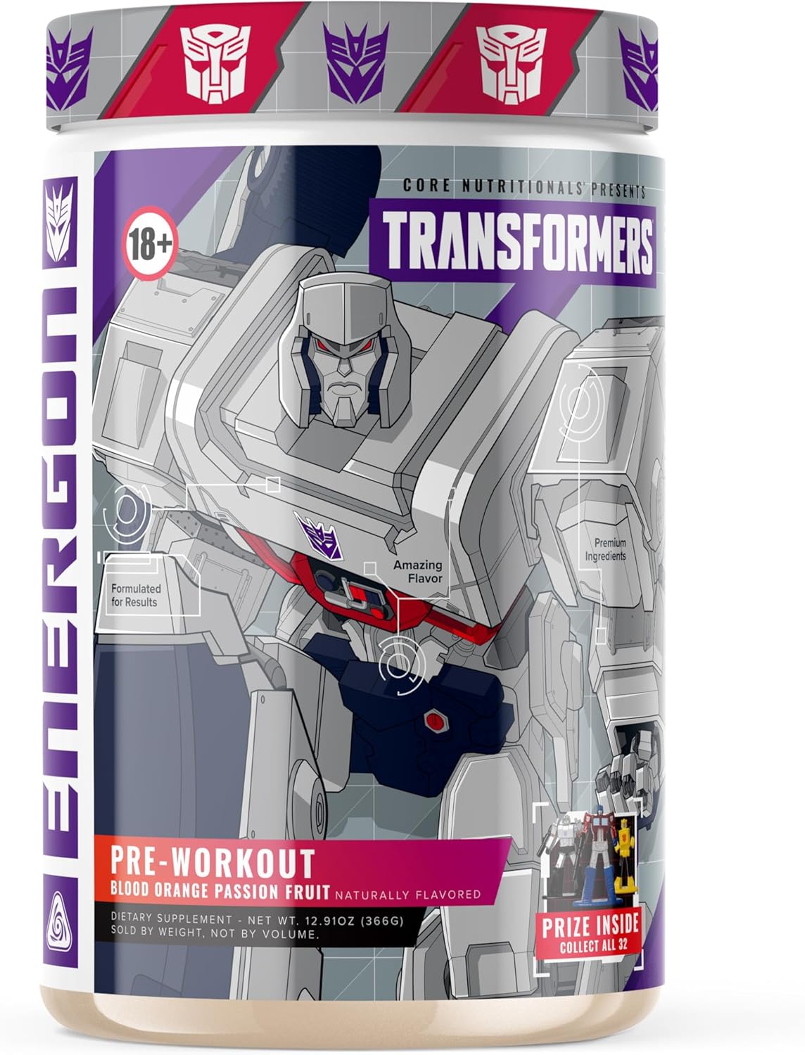 Core Nutritionals Energon Pre Workout Supplement Formula with Free Megatron Prize - Blood Orange Passion Fruit (20 Servings)