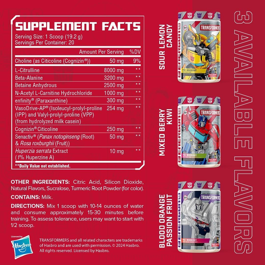 Core Nutritionals Energon Pre Workout Supplement Formula with Free Megatron Prize - Blood Orange Passion Fruit (20 Servings)