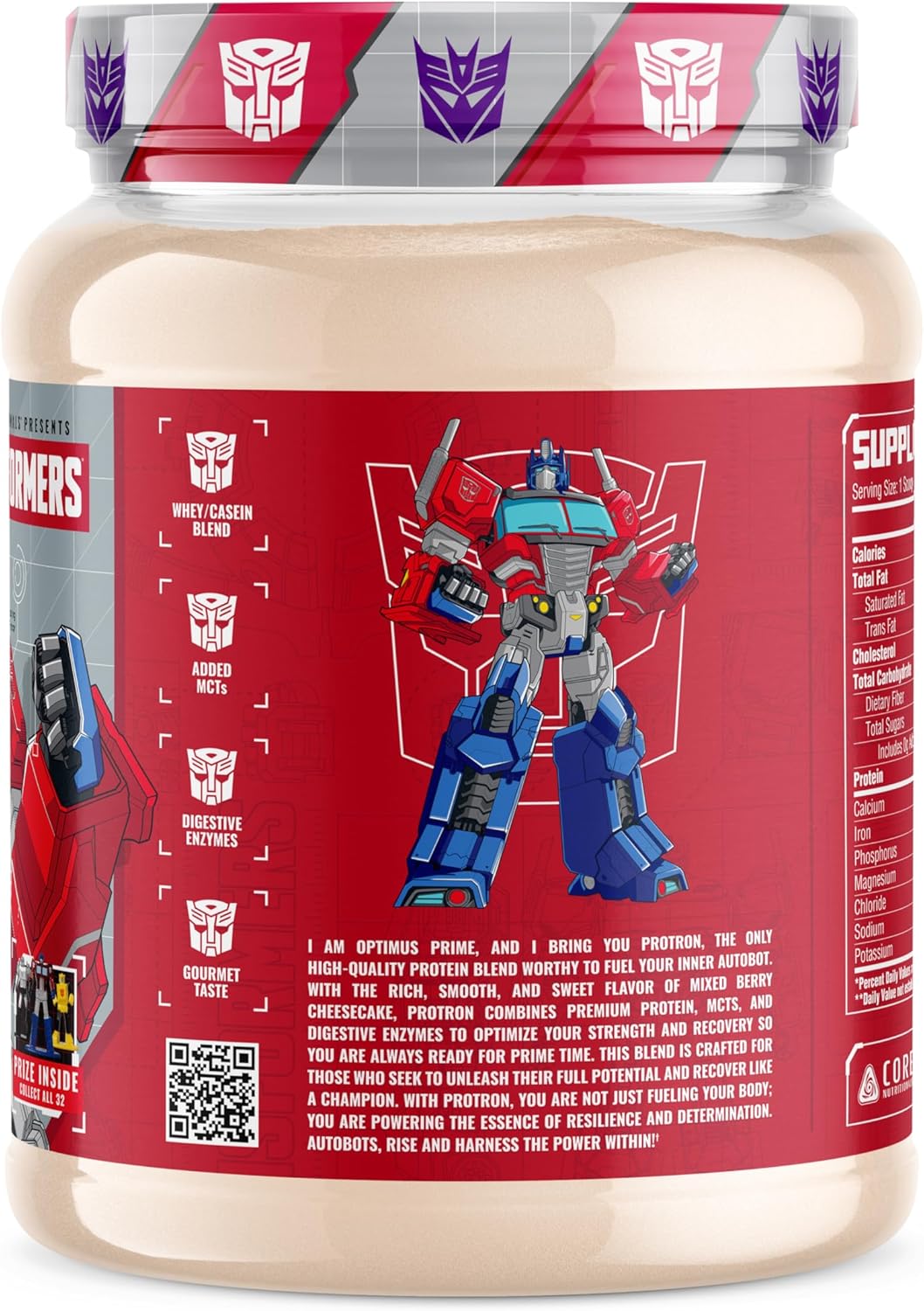 Core Nutritionals Transformers Protron Protein Blend Supplement (2 lbs, Mixed Berry Cheesecake) - Adult Formula with Free Prize
