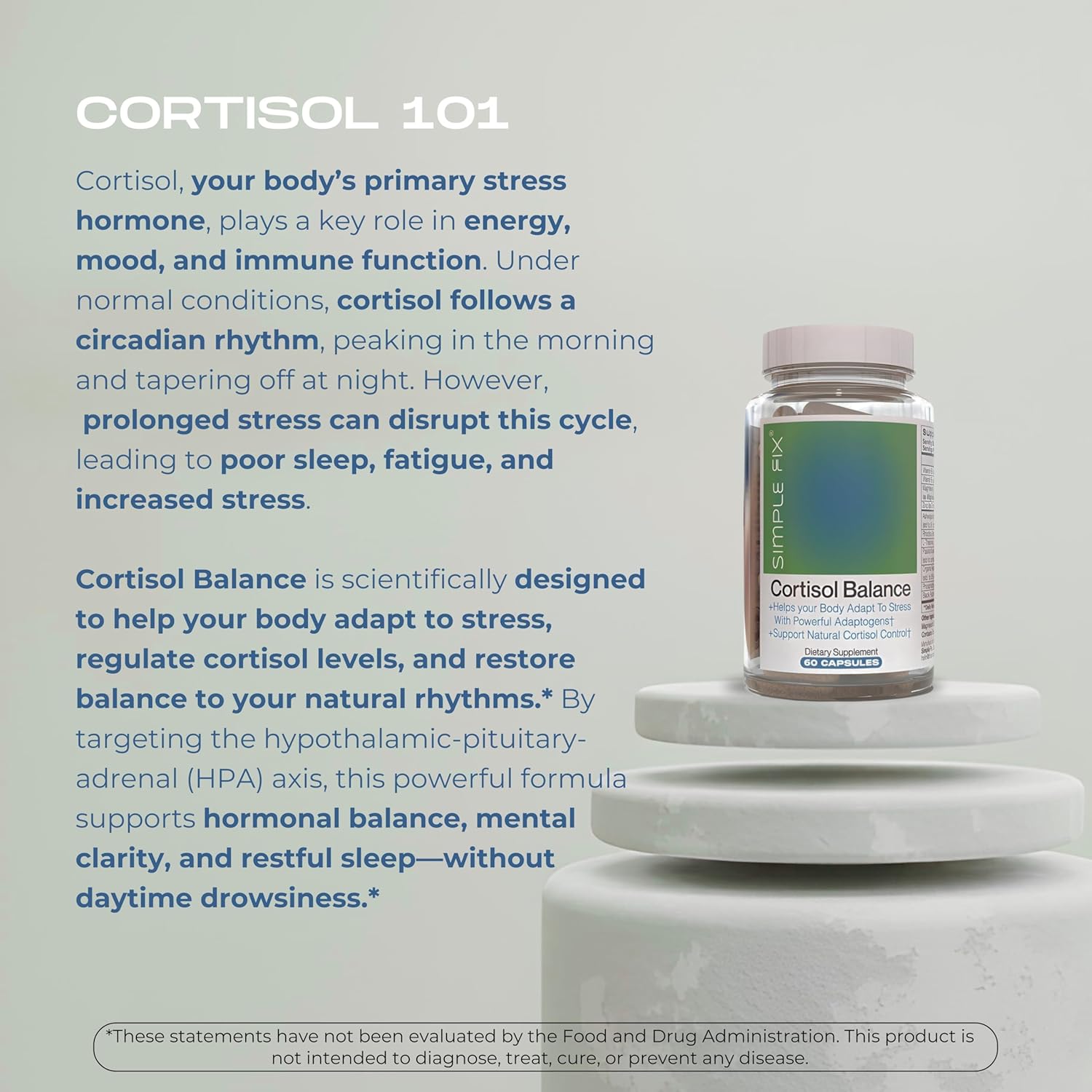 Cortisol Balance Supplement with Ashwagandha, Rhodiola, Passionflower, L-Theanine, Magnesium, Zinc, B6 & B5 - Vegan Formula for Stress Support