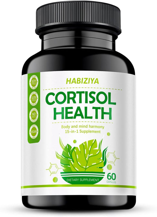 Cortisol Health Supplement with Magnesium, Ashwagandha, Vitamin B6 - 60 Capsules, 2 Month Supply by HABIZIYA