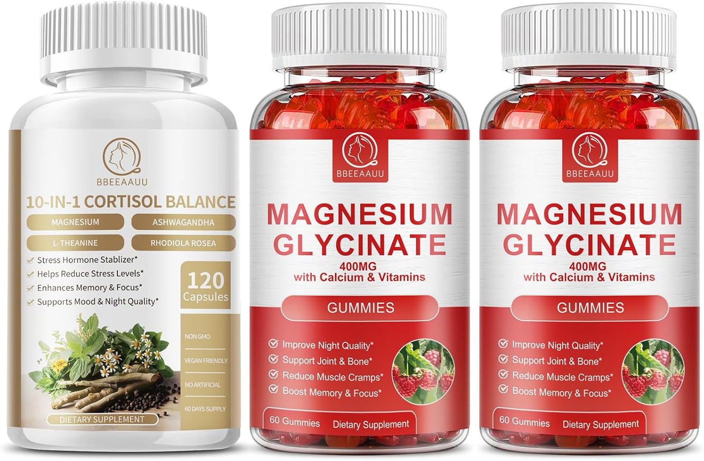 Cortisol Supplement Capsules and Magnesium Gummies for Stress Relief and Relaxation