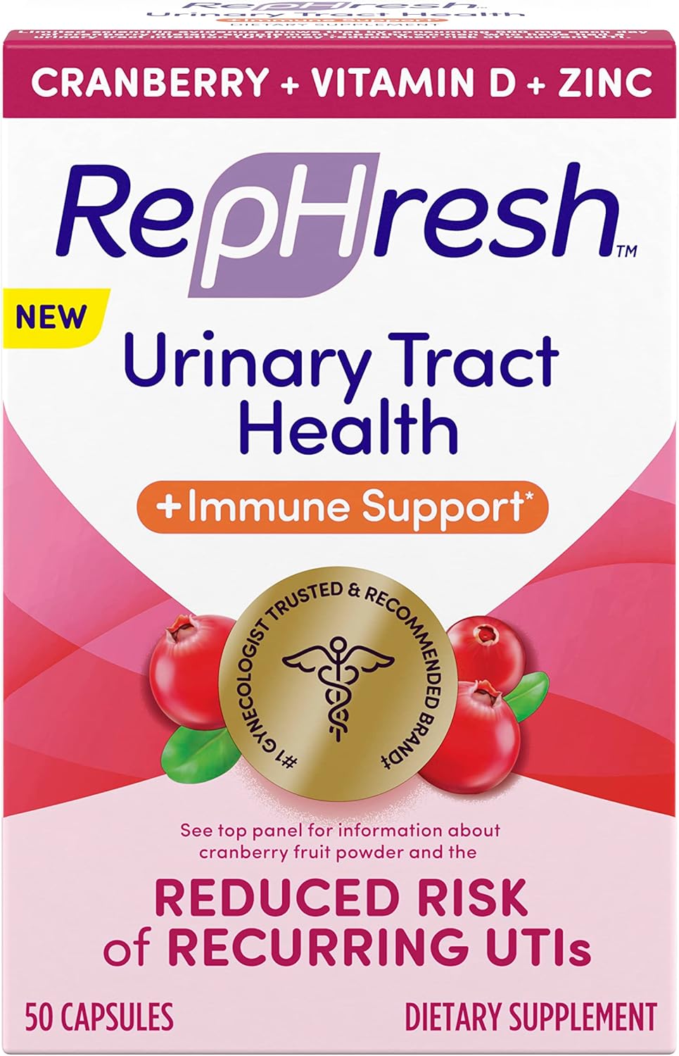 Cranberry Urinary Tract Health Supplement with Vitamin D and Zinc - 50 Count