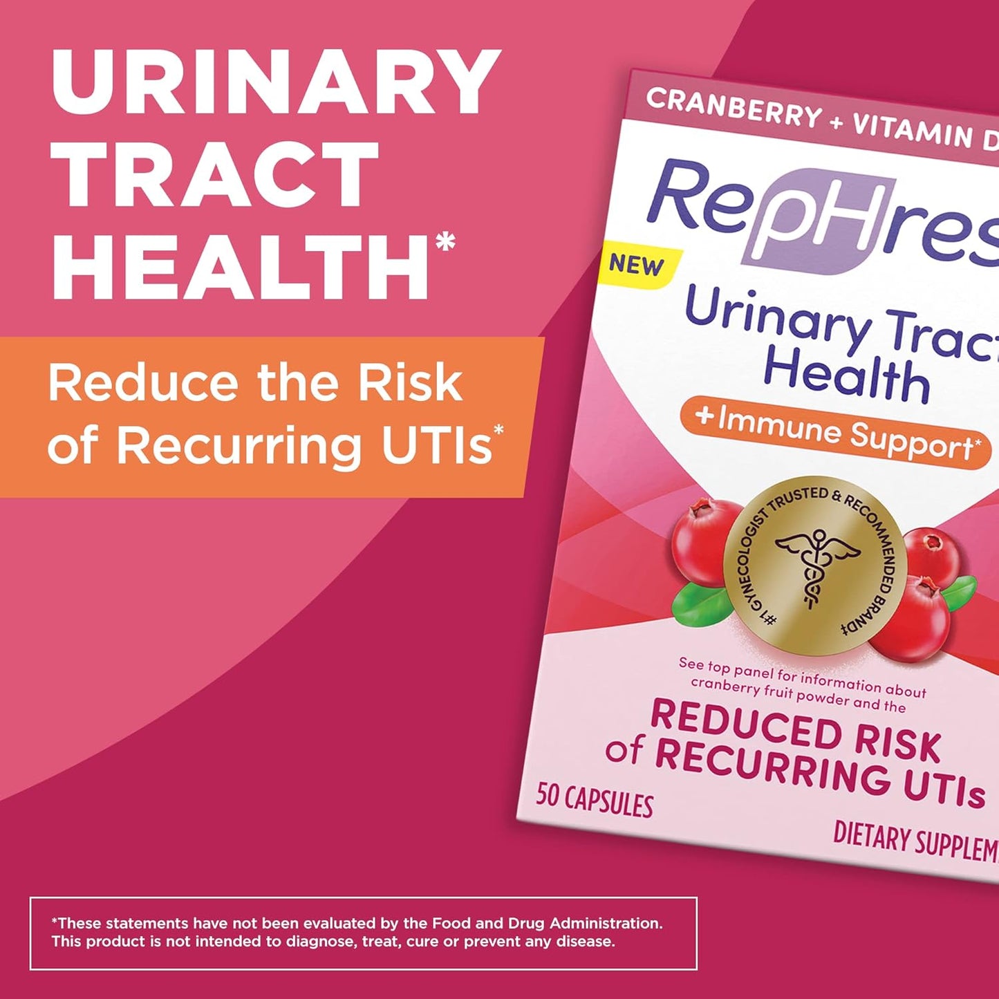 Cranberry Urinary Tract Health Supplement with Vitamin D and Zinc - 50 Count
