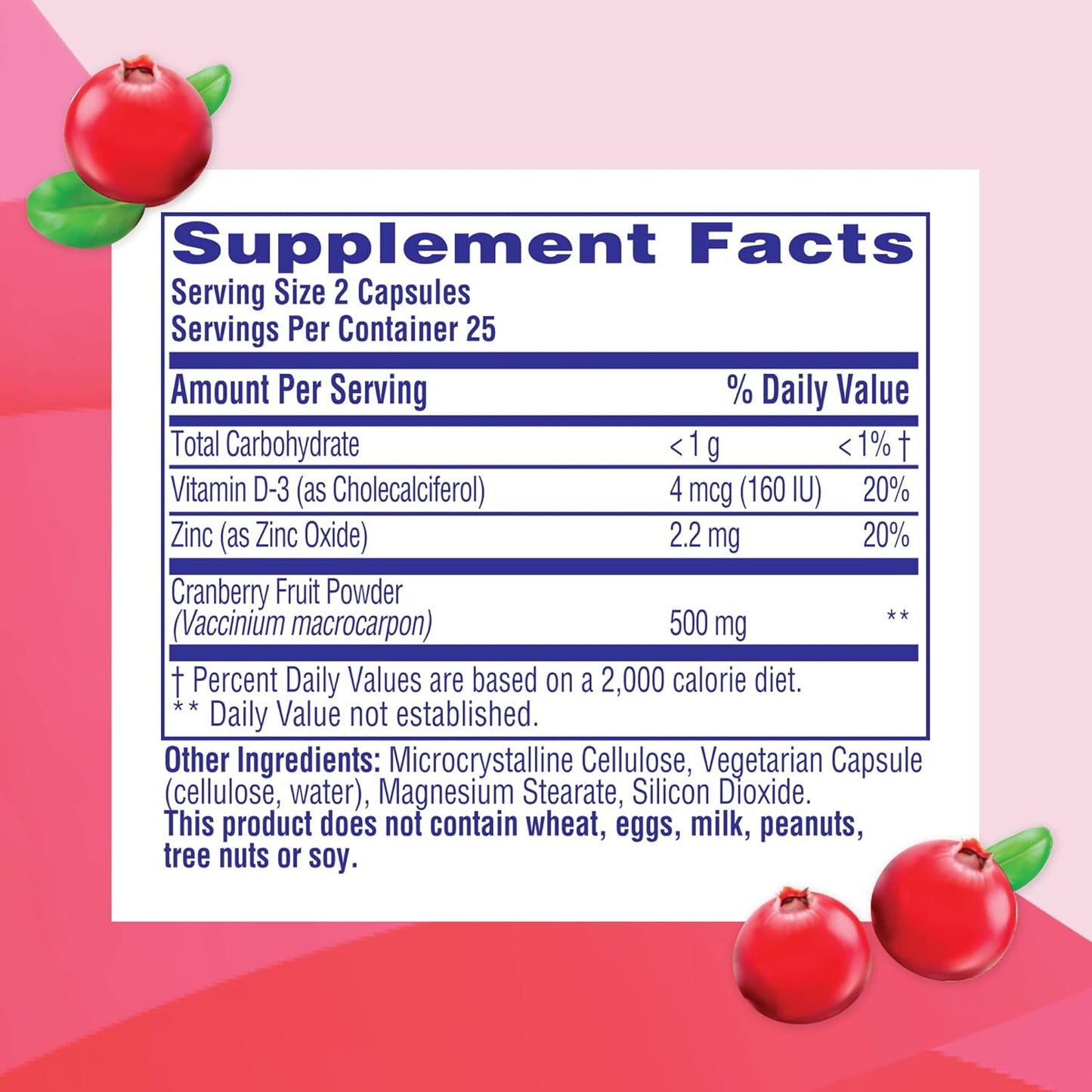 Cranberry Urinary Tract Health Supplement with Vitamin D and Zinc - 50 Count