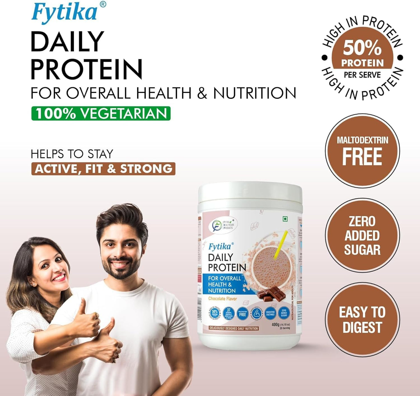 Daily Protein Powder for Adults with 37 Essential Vitamins & Minerals - 50% Protein - 400G (Chocolate, Pack of 2)