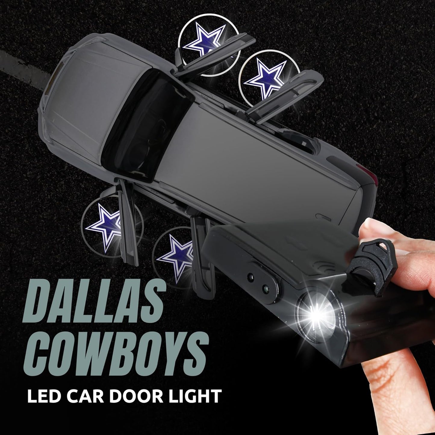 Dallas Cowboys NFL LED Car Door Light Projector - Wireless Logo Slide for Most Car Models - Battery-Operated