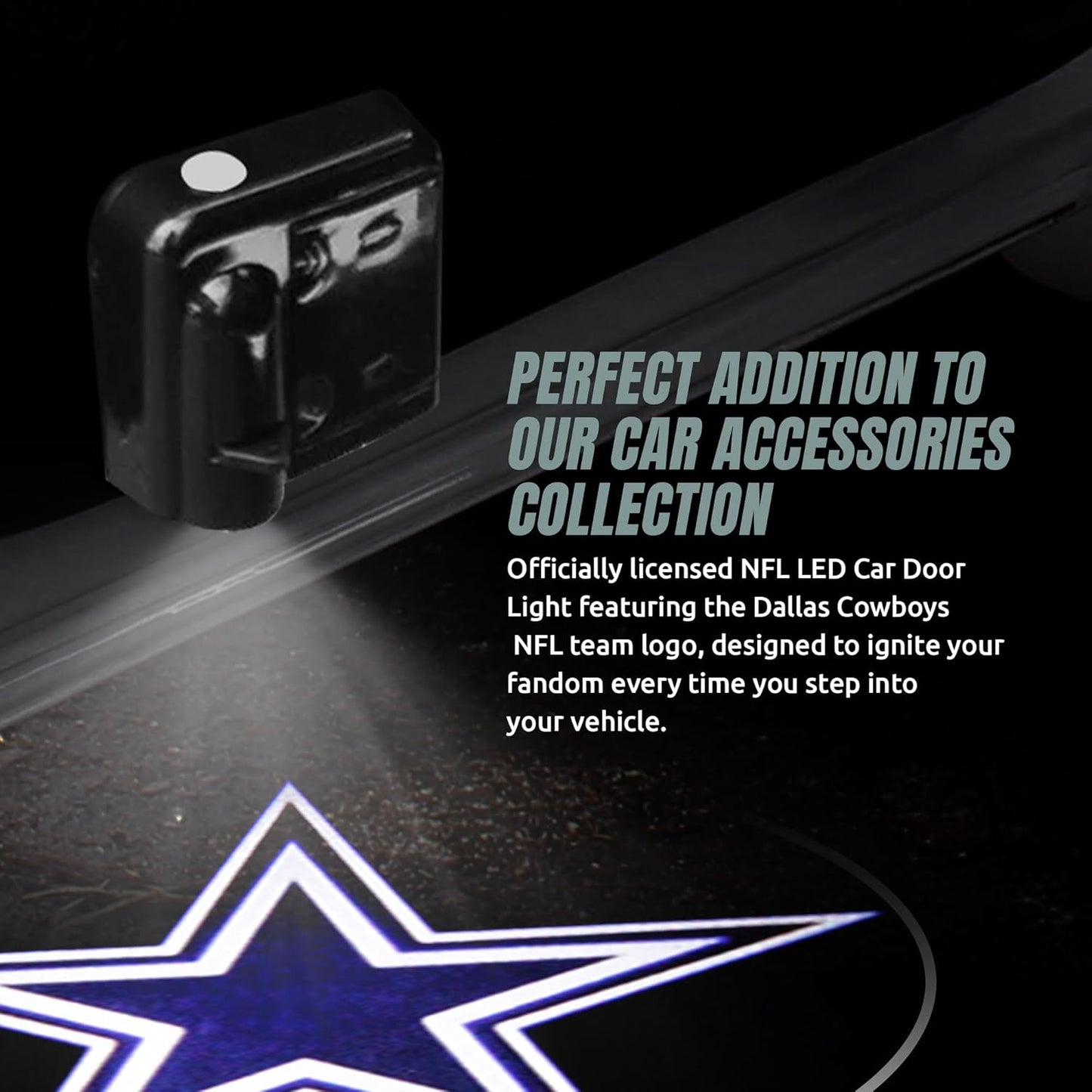 Dallas Cowboys NFL LED Car Door Light Projector - Wireless Logo Slide for Most Car Models - Battery-Operated