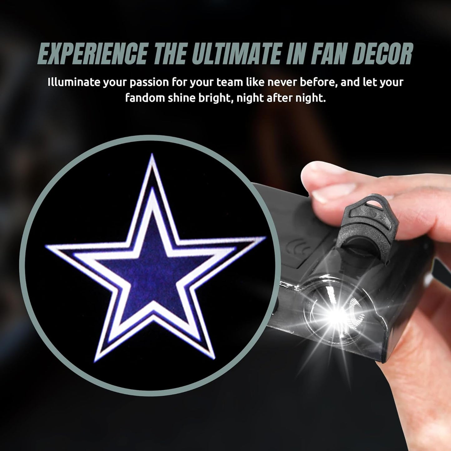 Dallas Cowboys NFL LED Car Door Light Projector - Wireless Logo Slide for Most Car Models - Battery-Operated