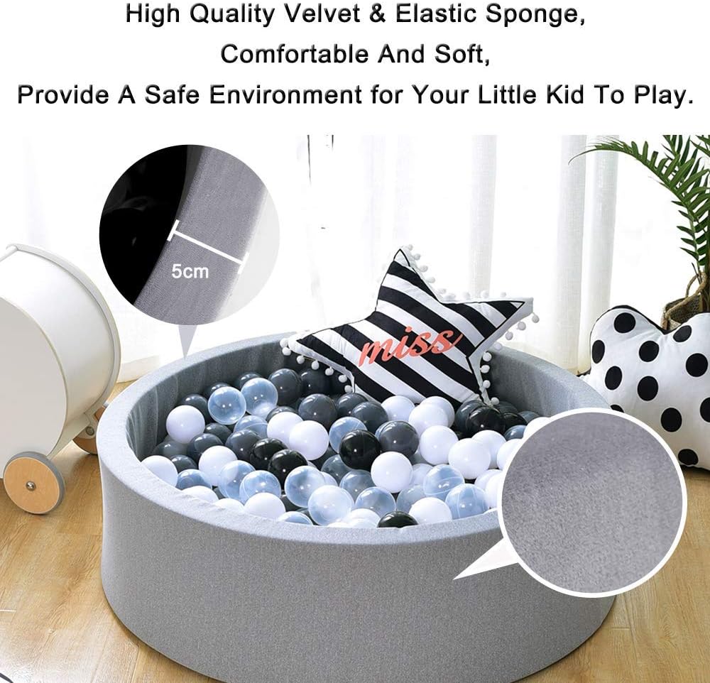 Deluxe Kids Ball Pit Kiddie Balls Pool Soft Baby Playpen Indoor Outdoor - Ideal Gift for Children - Grey