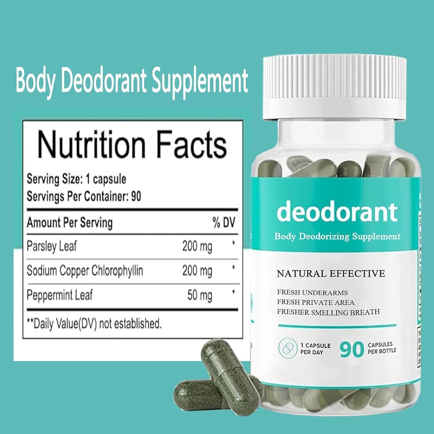 Detoxifying Body Deodorant Capsules for Gut Health, Skin Support - 90 Capsules