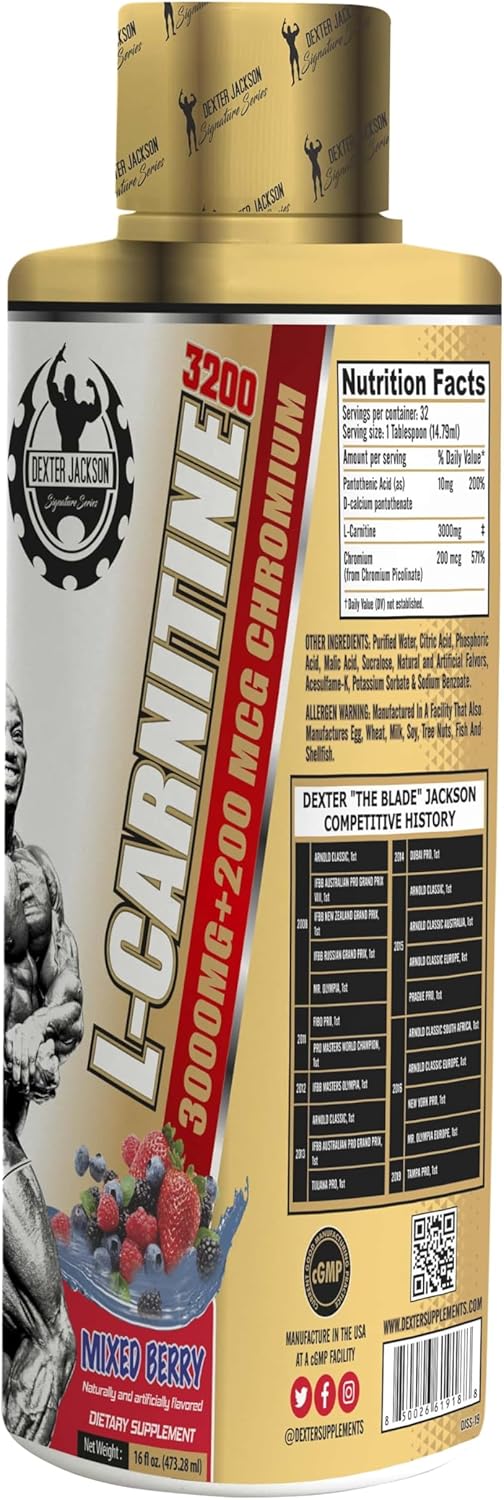 Dexter Jackson Gold Series L-Carnitine 3200 Mixed Berry Flavor - 32 Servings - 473.28 Ml