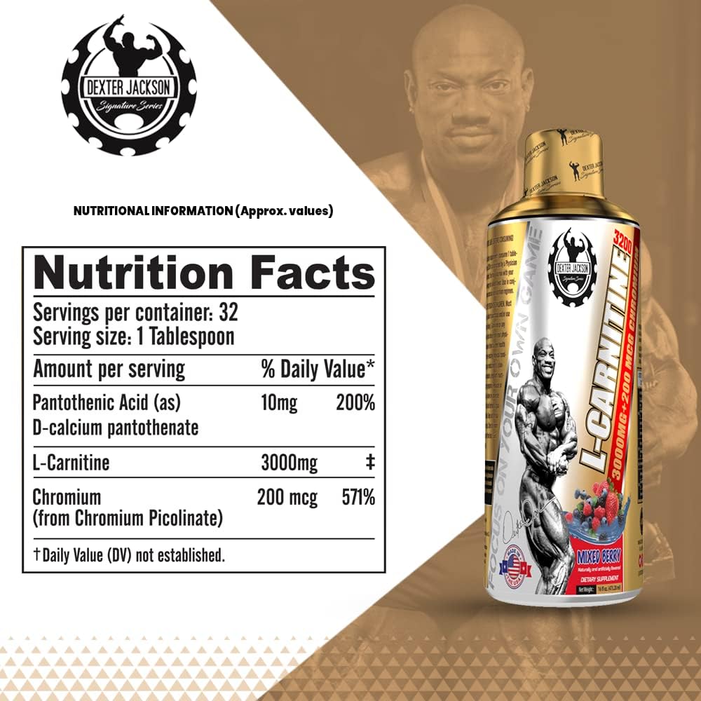 Dexter Jackson Gold Series L-Carnitine 3200 Mixed Berry Flavor - 32 Servings - 473.28 Ml