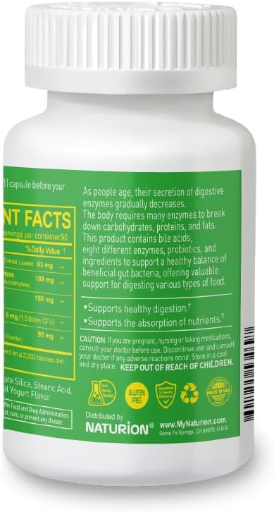 Digestive Enzyme Complex with Probiotic, Prebiotic for Gut Health - Vegan Capsules for Bloating & Digestive Relief - 90 Day Supply