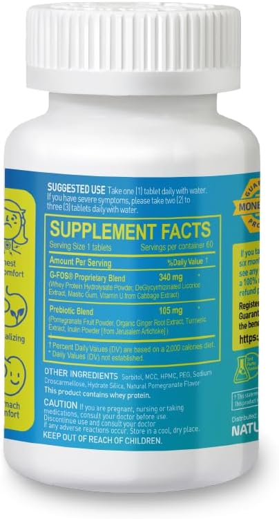 Digestive Health Supplement with G-FOS Blend, Organic Ginger Root, Licorice Extract, Mastic Gum & Pomegranate - Supports Digestive Comfort & Gut Balance - 60 Tablets