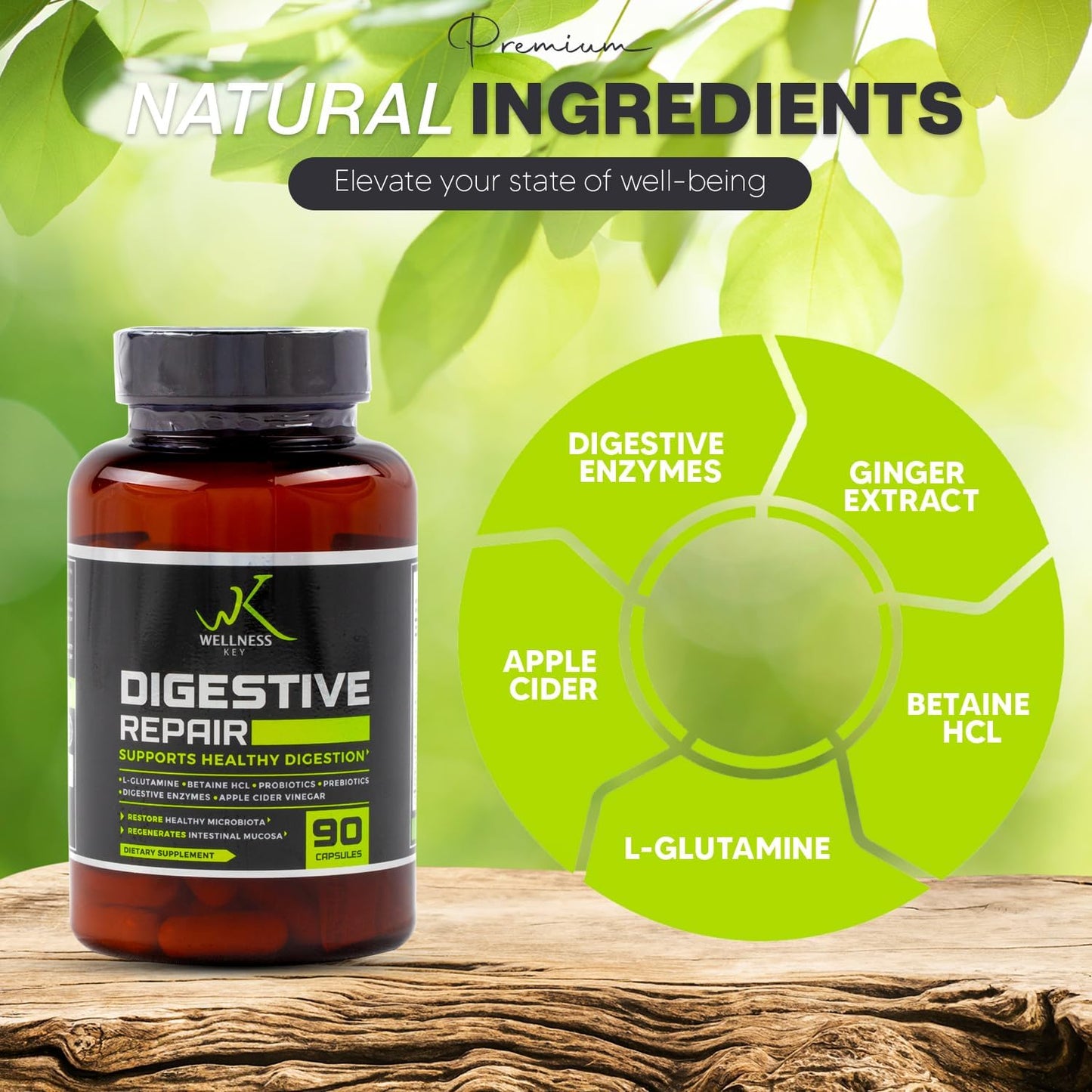 Digestive Repair Supplement with 7 Enzymes, 6 Probiotic Strains, 3 Billion CFUs - Improve Gut Health, No Bloating - Natural Ingredients - 90 Capsules